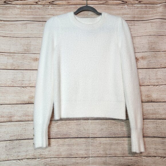 Bailey 44 Revolve Crew Neck Long Sleeve Sweater White Size XS Cropped Fuzzy - Picture 1 of 14